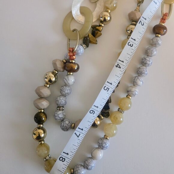 Chico's long statement‎ beaded necklace in natural tones - Picture 2 of 4